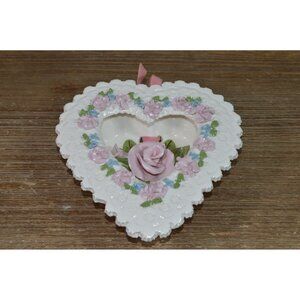 Vintage Ceramic Heart Shaped Hanging Decor Cleminsons California Roses Romantic